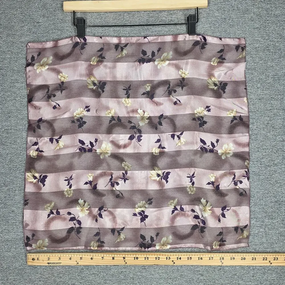 VINTAGE 100% SILK FLORAL STRIPE SCARF – 20